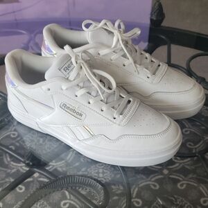 Reebok White Sneakers with Iridescent Lavender Heel Accent